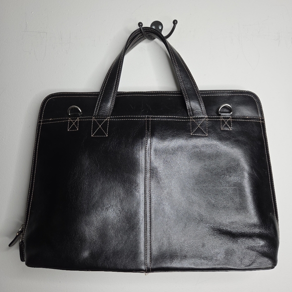 FOSSIL LapTop Off-BLACK LEATHER Work  Organizer Mens Womens UNISEX - Picture 4 of 16